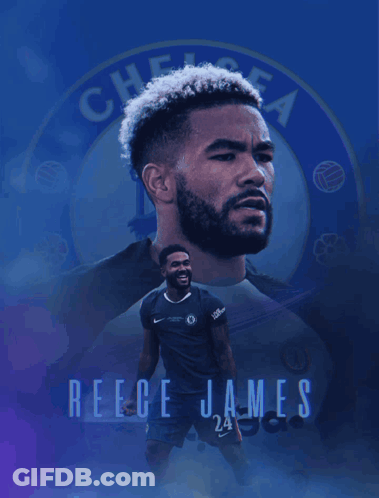 A Poster Of A Soccer Player With The Name Reece James GIF