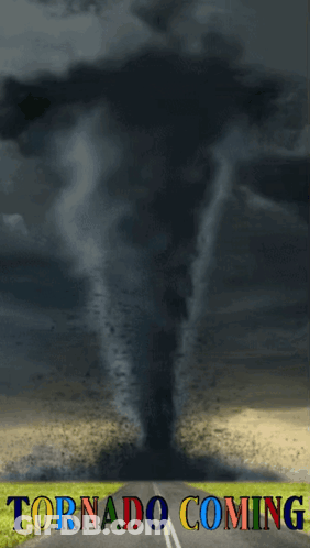 A Poster Of A Tornado Coming Down The Road GIF