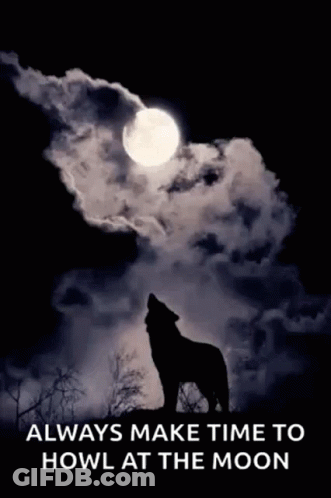 A Poster Of A Wolf Howling At A Full Moon GIF