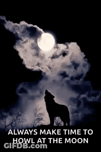 A Poster Of A Wolf Howling At A Full Moon GIF