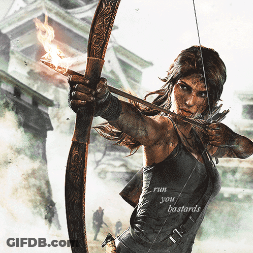 A Poster Of A Woman Holding A Bow And Arrow With The Words Run You Bastards On It GIF