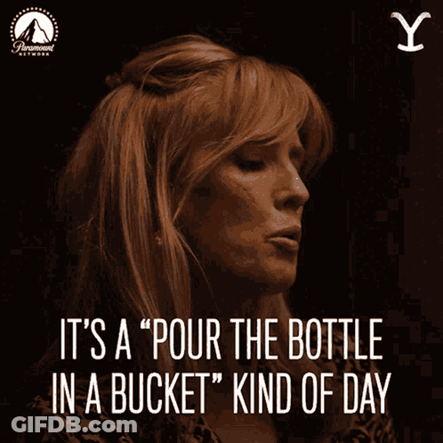 A Poster Of A Woman With The Words " It 'S A Pour The Bottle In A Bucket Kind Of Day " GIF