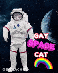 A Poster Of An Astronaut With The Words Gay Space Cat GIF