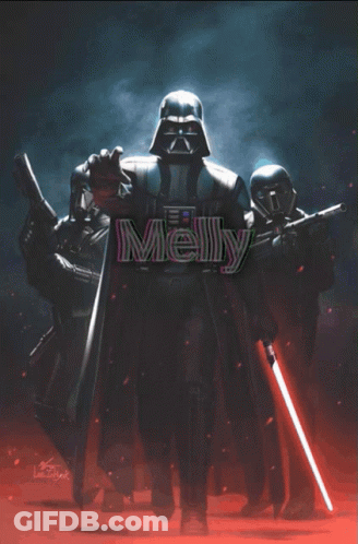 A Poster Of Darth Vader And Two Stormtroopers With The Name Melly GIF
