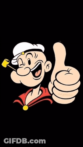 A Poster Of Popeye Giving A Thumbs Up With The Words Kereen Rwk Below Him GIF