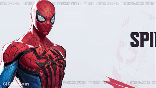 A Poster Of Spider-Man With The Word Spider In Black GIF