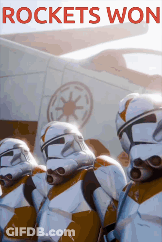A Poster Of Stormtroopers With The Words Rockets Won On It GIF