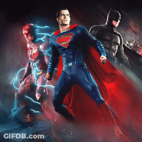 A Poster Of Superman The Flash And Batman GIF
