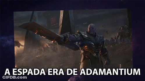 A Poster Of Thanos Holding A Sword With The Words A Espada Era De Adamantium Below Him GIF