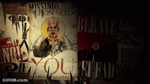 A Poster On A Wall That Says " Beware " GIF