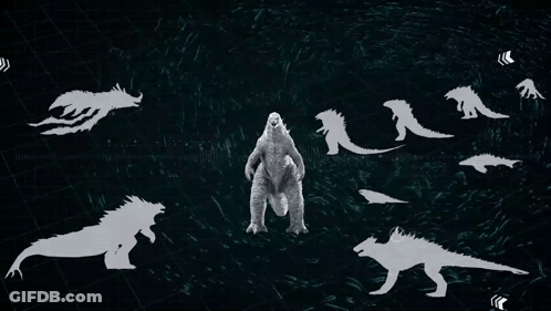 A Poster Showing Different Types Of Monsters With The Word Gojicenter In The Upper Left Corner GIF