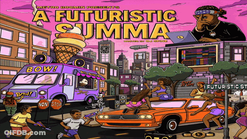 A Poster That Says A Futuristic Summa With A Purple Background GIF