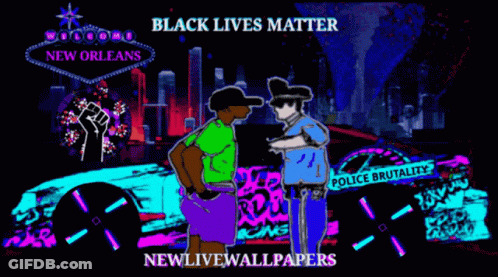 A Poster That Says Black Lives Matter And Shows A Police Officer And A Man GIF