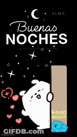 A Poster That Says " Buenas Noches " With A White Bear And A Blue Bear GIF