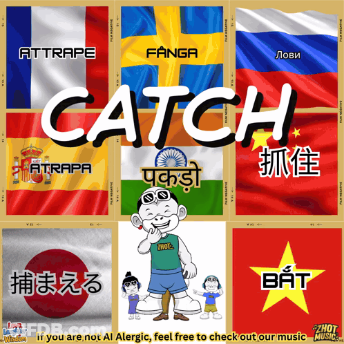 A Poster That Says Catch On It With Flags GIF