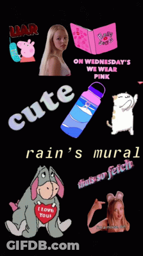 A Poster That Says Cute Rain 'S Mural On The Bottom GIF