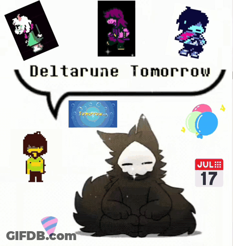 A Poster That Says Deltarune Tomorrow With A Picture Of A Wolf GIF