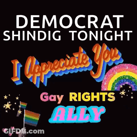 A Poster That Says " Democrat Shinig Tonight " And " I Appreciate You Gay Rights Ally " GIF