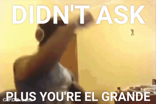 A Poster That Says " Didn T Ask Plus You 'Re El Grande " GIF