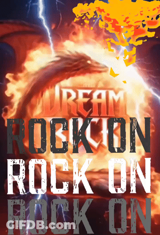 A Poster That Says ' Dream Rockcon Rock On Rock On ' On It GIF