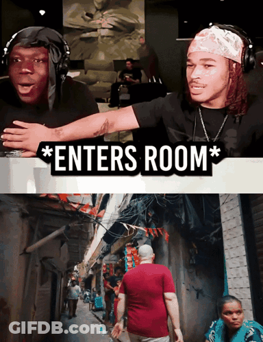 A Poster That Says " Enters Room " On The Top GIF