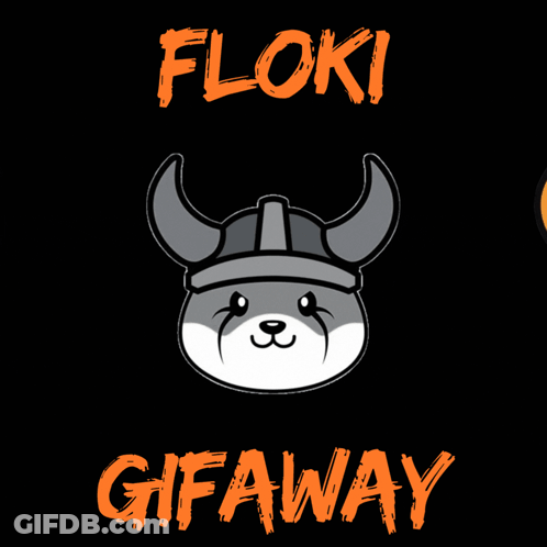 A Poster That Says Floki Gifaway With Two Dogs Wearing Viking Helmets GIF