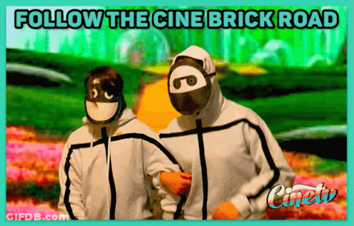 A Poster That Says Follow The Cine Brick Road On The Top GIF