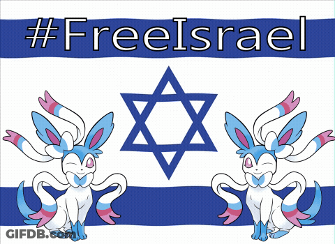 A Poster That Says #Freeisrael With A Bunny And A Jewish Star GIF