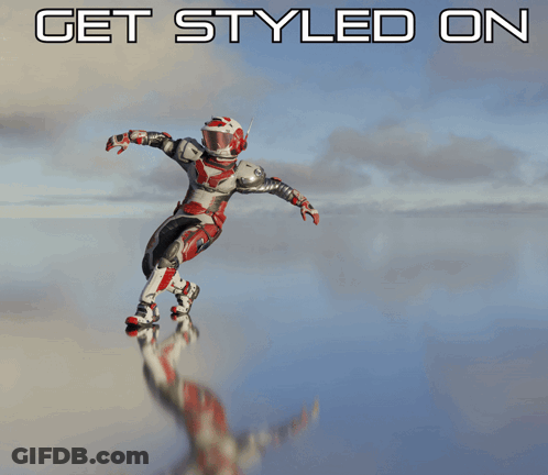 A Poster That Says Get Styled On With A Futuristic Figure GIF