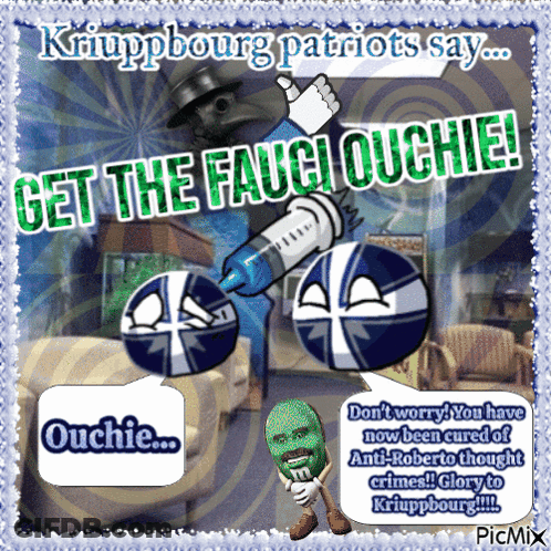 A Poster That Says " Get The Fauci Ouchie " GIF