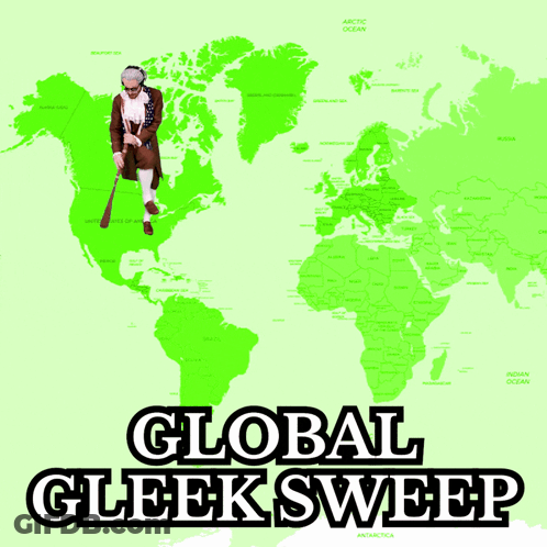 A Poster That Says Global Gleek Sweep With A Map Of The World GIF