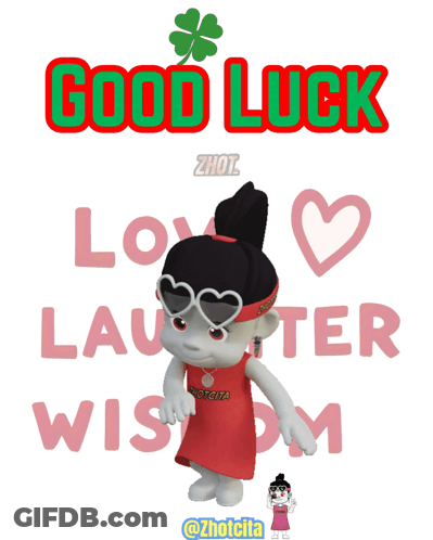 A Poster That Says Good Luck Love Laughter And Wisdom On It GIF