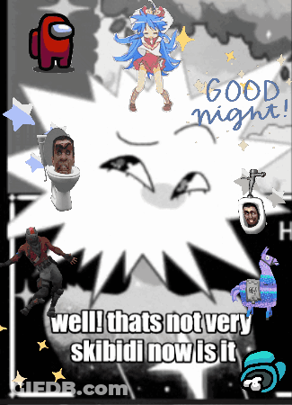 A Poster That Says " Good Night " And " Well Thats Not Very Skibidi Now Is It " On It GIF