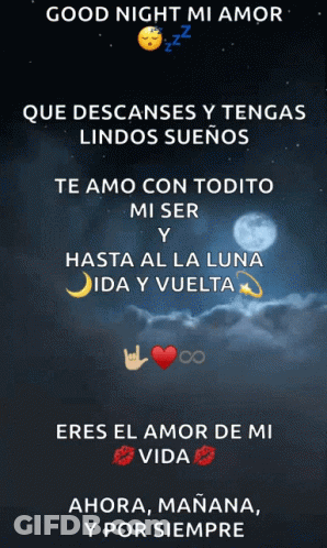 A Poster That Says " Good Night Mi Amor " In Spanish GIF