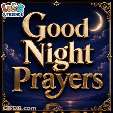 A Poster That Says Good Night Prayers With A Crescent Moon In The Background GIF