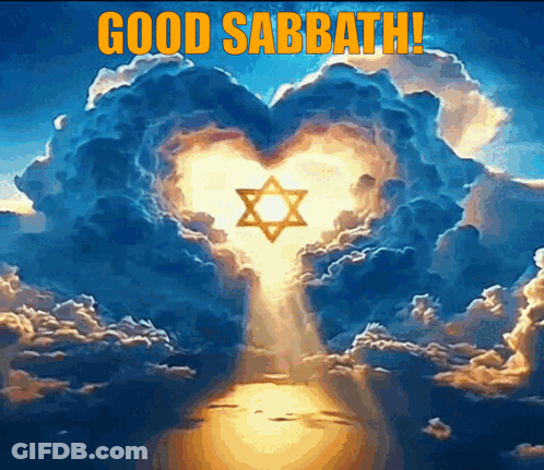 A Poster That Says Good Sabbath With A Heart Shaped Cloud GIF