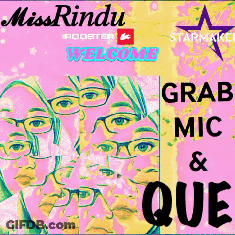 A Poster That Says Grab Mic And Que On It GIF