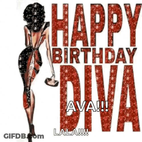 A Poster That Says Happy Birthday Diva With A Picture Of A Woman GIF