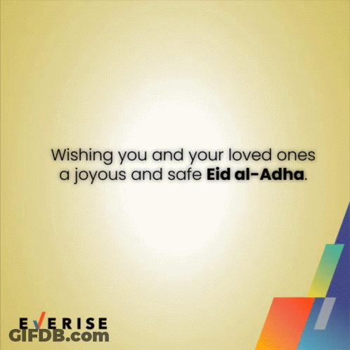 A Poster That Says " Happy Eid Al-Adha " With A Crescent Moon GIF