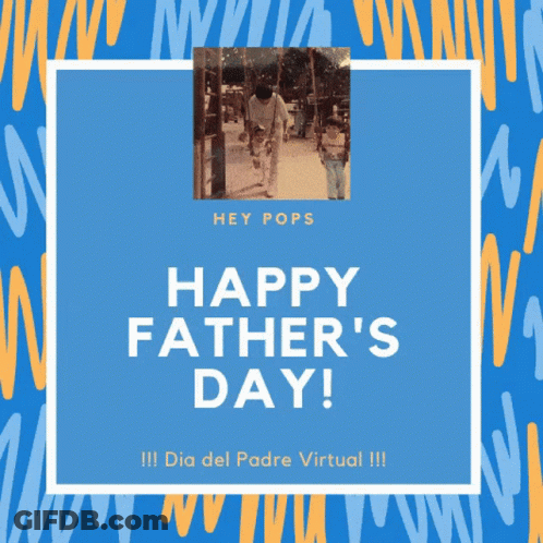 A Poster That Says Happy Father 'S Day In White On A Blue Background GIF