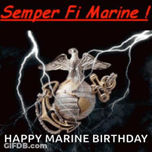 A Poster That Says Happy Marine Birthday With A Lightning Bolt GIF