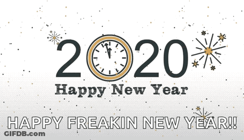 A Poster That Says Happy New Year With A Clock And Fireworks GIF