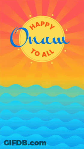 A Poster That Says Happy Onam To All With Boats In The Water GIF