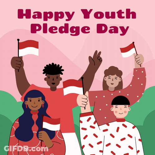 A Poster That Says Happy Youth Pledge Day With People Holding Flags GIF