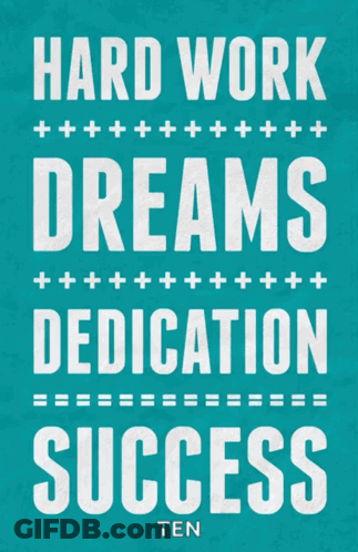 A Poster That Says Hard Work Dreams Dedication Success On A Black Background GIF