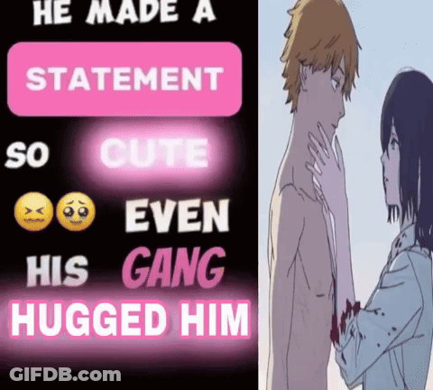 A Poster That Says He Made A Statement So Cute Even His Gang Hugged Him Next To A Picture GIF