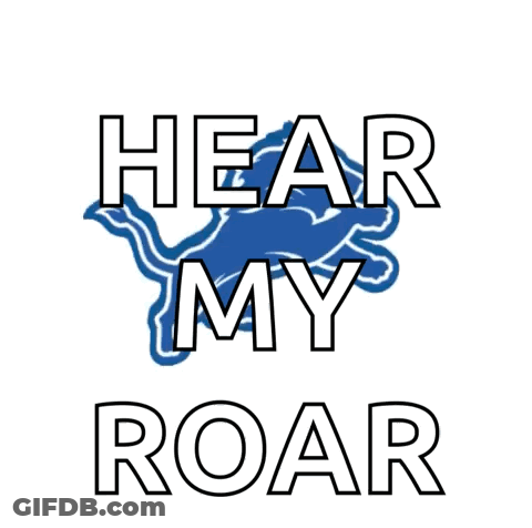 A Poster That Says Hear My Roar With A Blue Lion On It GIF