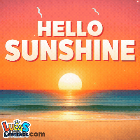 A Poster That Says Hello Sunshine On It With A Sunset In The Background GIF