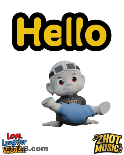 A Poster That Says Hello With A Cartoon Character GIF