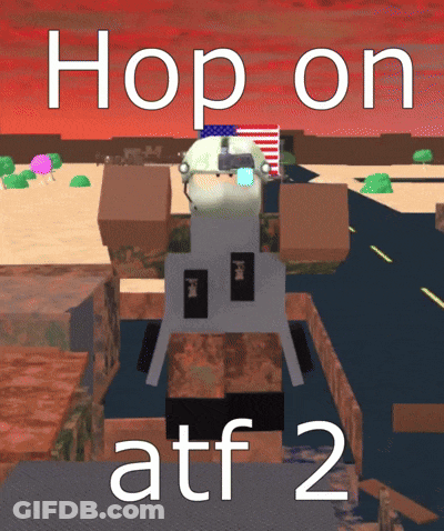 A Poster That Says Hop On Atf 2 With A Cartoon Character GIF